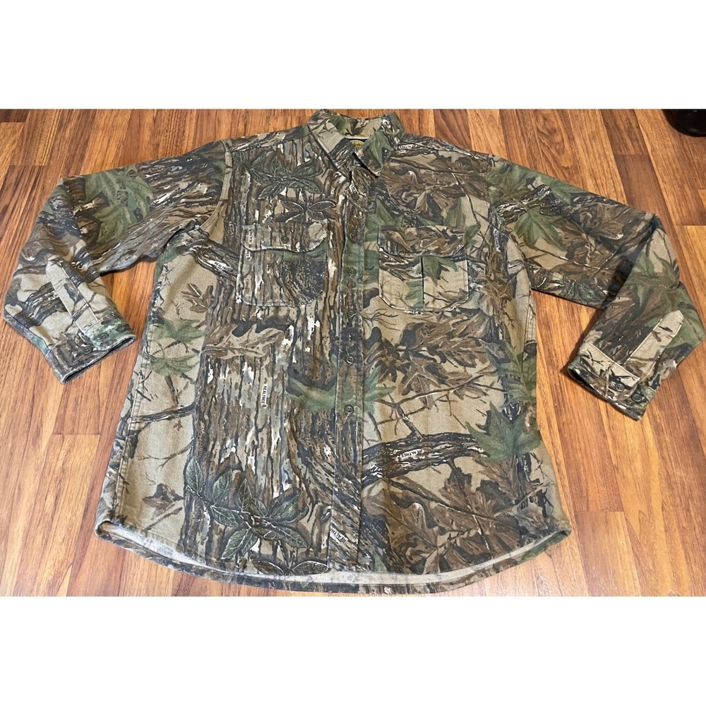 Cabelas Realtree Camo Shirt Mens XL Tall Cotton Flannel Hunting Made in USA 4105